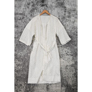 Carbon38 Robe Womens White Eyelet Longline Kimono Cardigan M/L